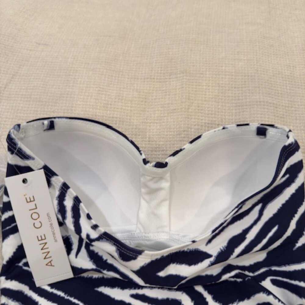 NWT ANNE COLE Twist Front Strapless One-piece Swimsuit Size 10 - Picture 6 of 7